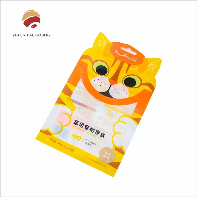 커스텀 디자인 펫 푸드 포스 칩 톱 생동감 있는 CMYK 인쇄 PET/AL/PE 재료
